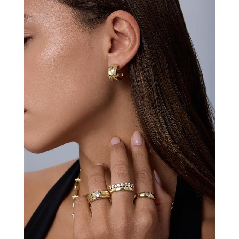 PAVOI Waterproof Hoop Earrings for Women - 14K Gold Plated Chunky, Dome, Square, Twisted Huggie Hoops - Stainless Steel Gold Earrings Bold Jewelry - Image 4