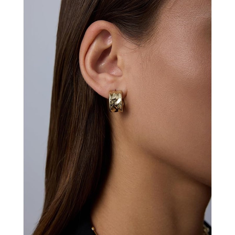 PAVOI Waterproof Hoop Earrings for Women - 14K Gold Plated Chunky, Dome, Square, Twisted Huggie Hoops - Stainless Steel Gold Earrings Bold Jewelry - Image 2