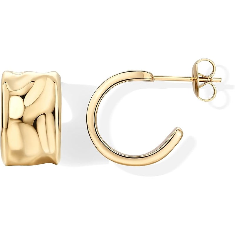 PAVOI Waterproof Hoop Earrings for Women - 14K Gold Plated Chunky, Dome, Square, Twisted Huggie Hoops - Stainless Steel Gold Earrings Bold Jewelry - Image 1
