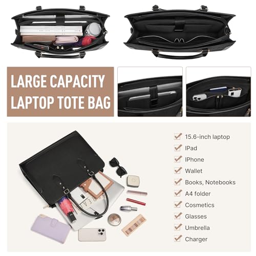 Moulyan Laptop Bag for Women 15.6 Inch Work Tote Bag for Women,Leather Computer Bags Waterproof Tote Professional Briefcase,Large Capacity Business Office Bag for Work - Image 3