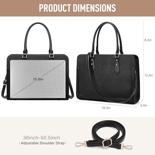 Moulyan Laptop Bag for Women 15.6 Inch Work Tote Bag for Women,Leather Computer Bags Waterproof Tote Professional Briefcase,Large Capacity Business Office Bag for Work - Image 2
