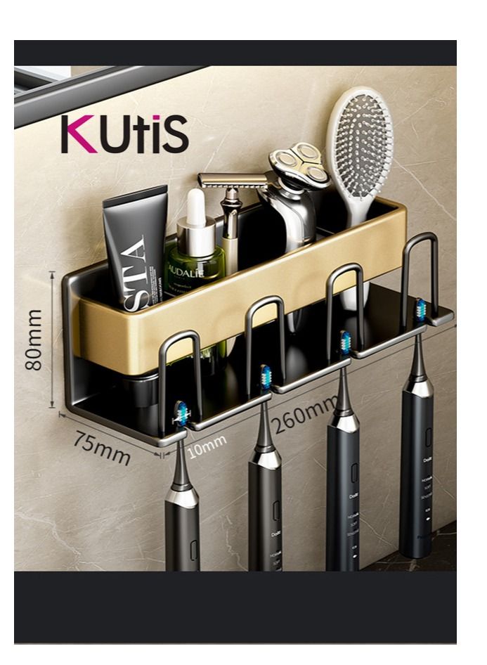 Kutis 1 Piece Bathroom Toothbrushes Toothpaste Placed Framework Wall Mounts Storage Rack Aluminum  Alloy Black/Gold 26 x 8 x 7.5 cm - Image 4