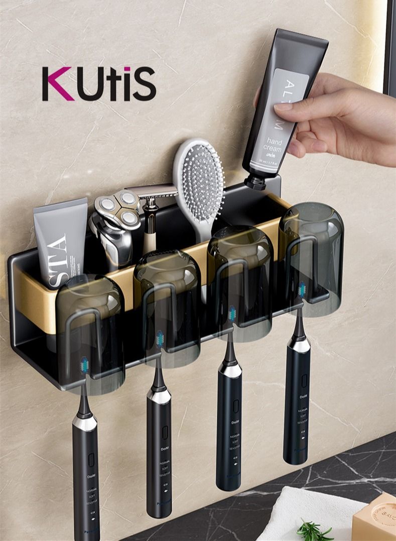 Kutis 1 Piece Bathroom Toothbrushes Toothpaste Placed Framework Wall Mounts Storage Rack Aluminum  Alloy Black/Gold 26 x 8 x 7.5 cm - Image 3