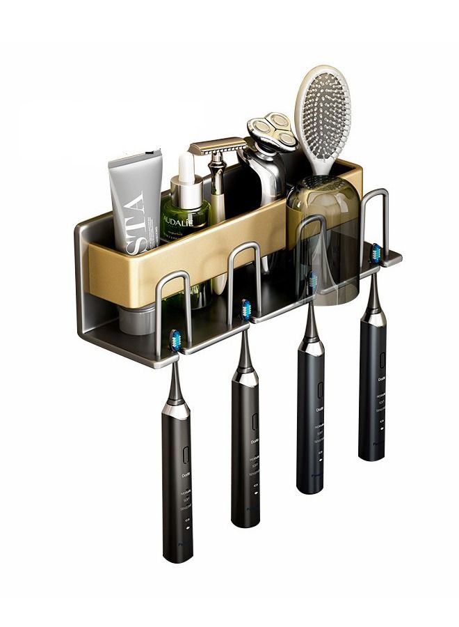 Kutis 1 Piece Bathroom Toothbrushes Toothpaste Placed Framework Wall Mounts Storage Rack Aluminum  Alloy Black/Gold 26 x 8 x 7.5 cm - Image 1