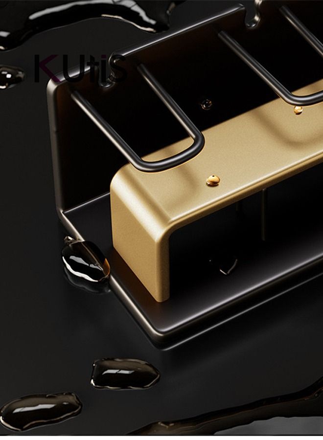 Kutis 1 Piece Bathroom Toothbrushes Toothpaste Placed Framework Wall Mounts Storage Rack Aluminum  Alloy Black/Gold 26 x 8 x 7.5 cm - Image 5