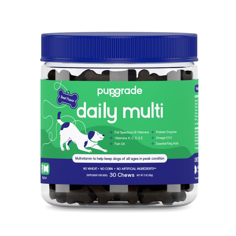 PupGrade Daily Multivitamin for Dogs - All-in-One Supplement for Digestive, Immune, Skin and Coat Health - 32 Healthy Nutrients, Probiotic Enzymes, Omega Fish Oil, Vitamins A, C, D & E - 30 Soft Chews - Image 1