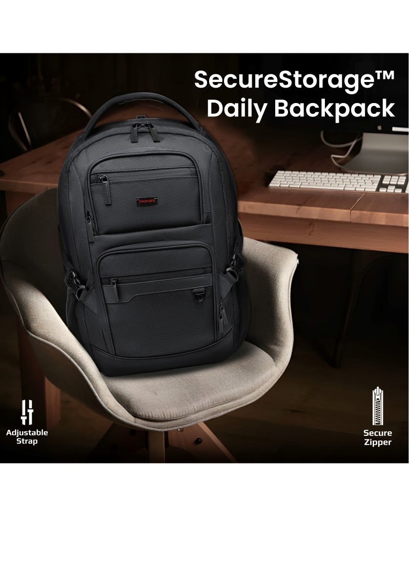 PROMATE - Promate 15.6-Inch Laptop Bag, SecureStorage Multi-Functional Lightweight Backpack with Durable Finish, Back Straps, Secure Zippers, Large Compartments, and Water Resistance - Image 1