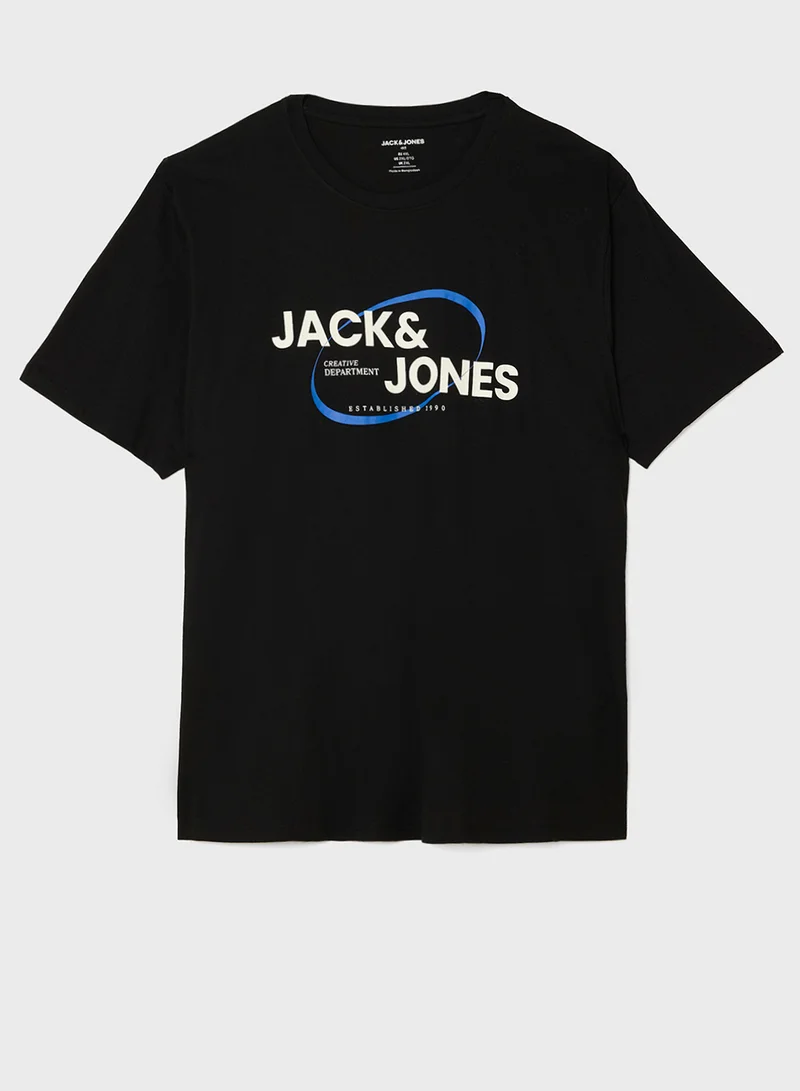 جاك اند جونز Plus Size Logo Crew Neck T-Shirt