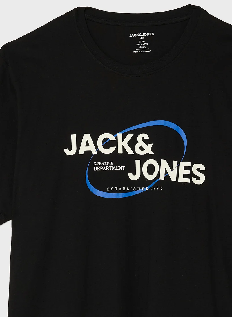 جاك اند جونز Plus Size Logo Crew Neck T-Shirt