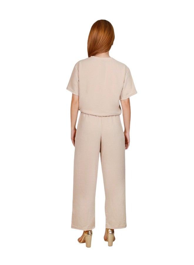 Veronica Elegant Comfortable 2-Piece Co-ord Set -Beige  - Image 2