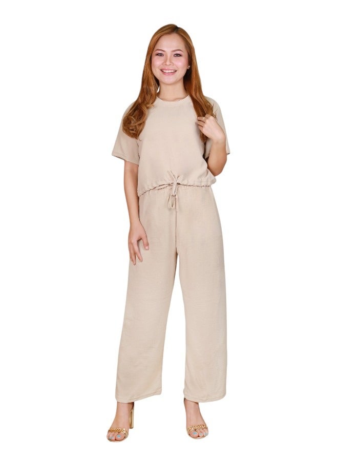 Veronica Elegant Comfortable 2-Piece Co-ord Set -Beige  - Image 1