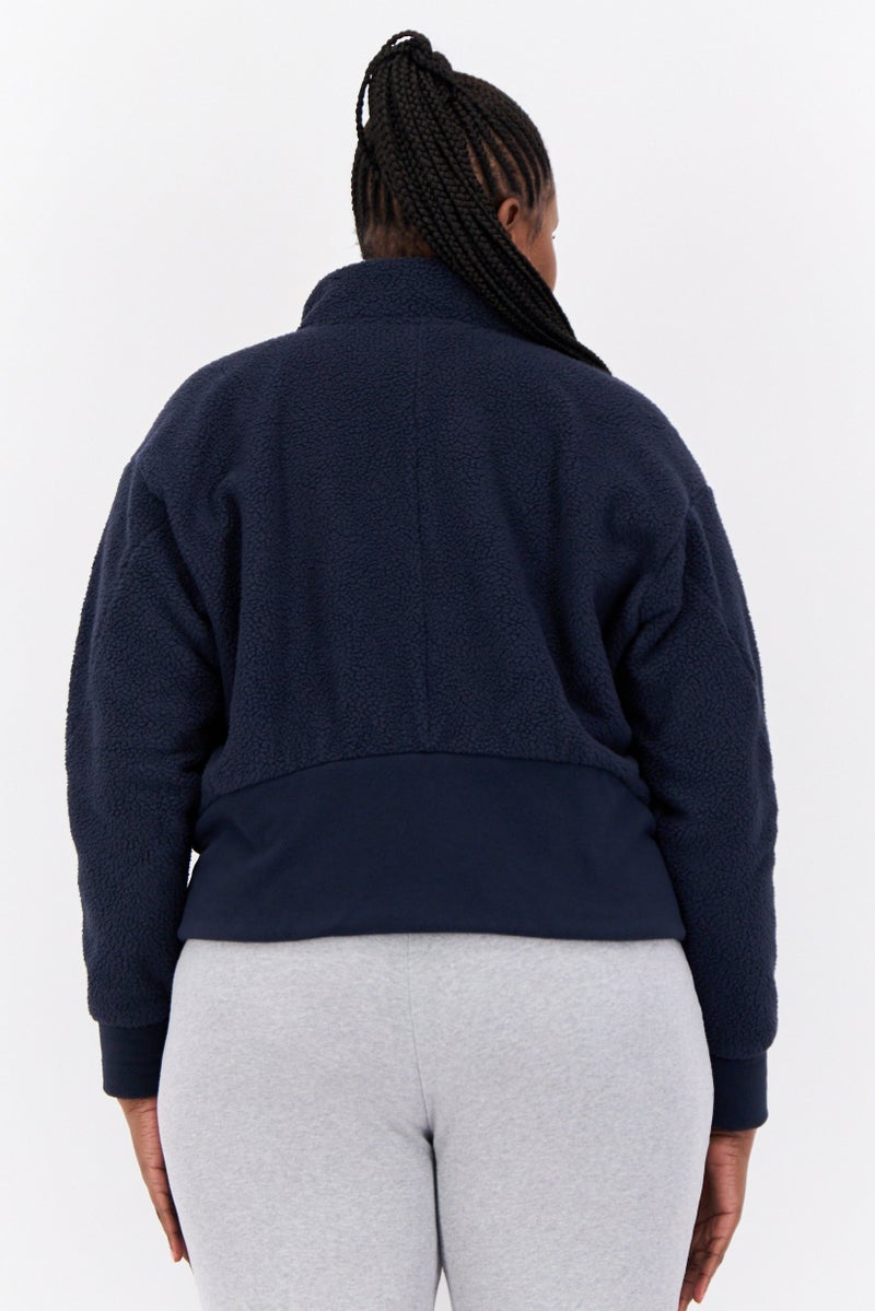 Adidas جاكيت خارجي طويل الأكمام للنساء بمقاسات كبيرة، أزرق داكن - Image 3