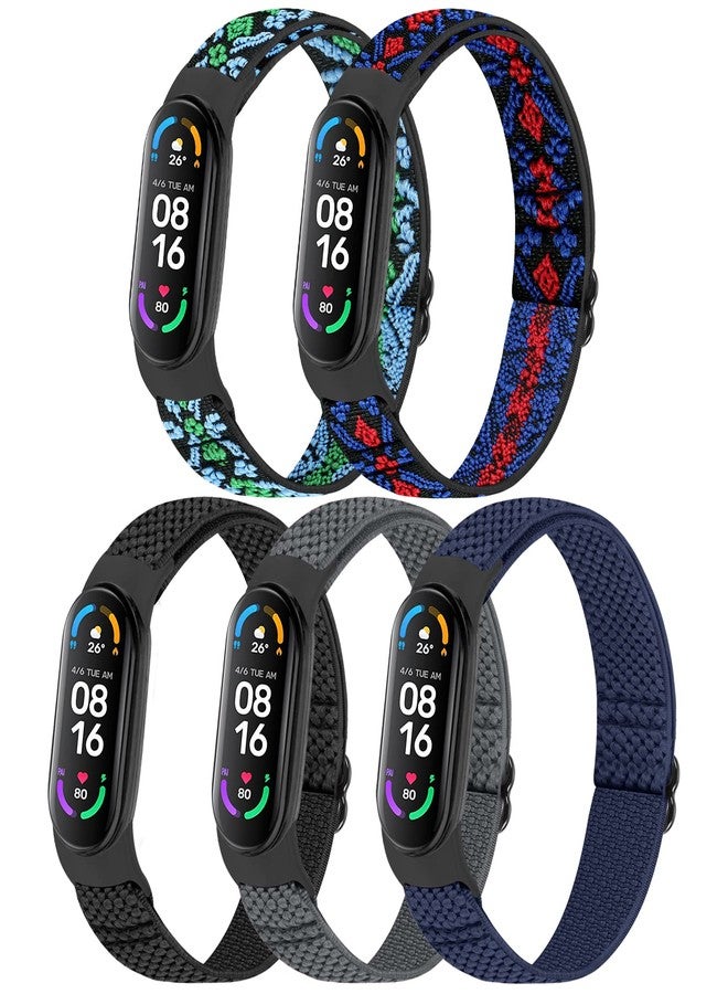 TumpCez 5 Pack Solo Loop Nylon Band Compatible With Xiaomi Mi Band 7 6 5 4 3/Amazfit Band 5 Straps, Adjustable Breathable Comfortable Elastic Sport Replacement Strap for Women Men - Image 1