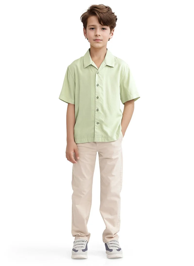 رير ونز Rare Ones Kids Fern-S Light Green Viscose Blend Half Sleeve Button Closure Solid Regular Fit Shirt