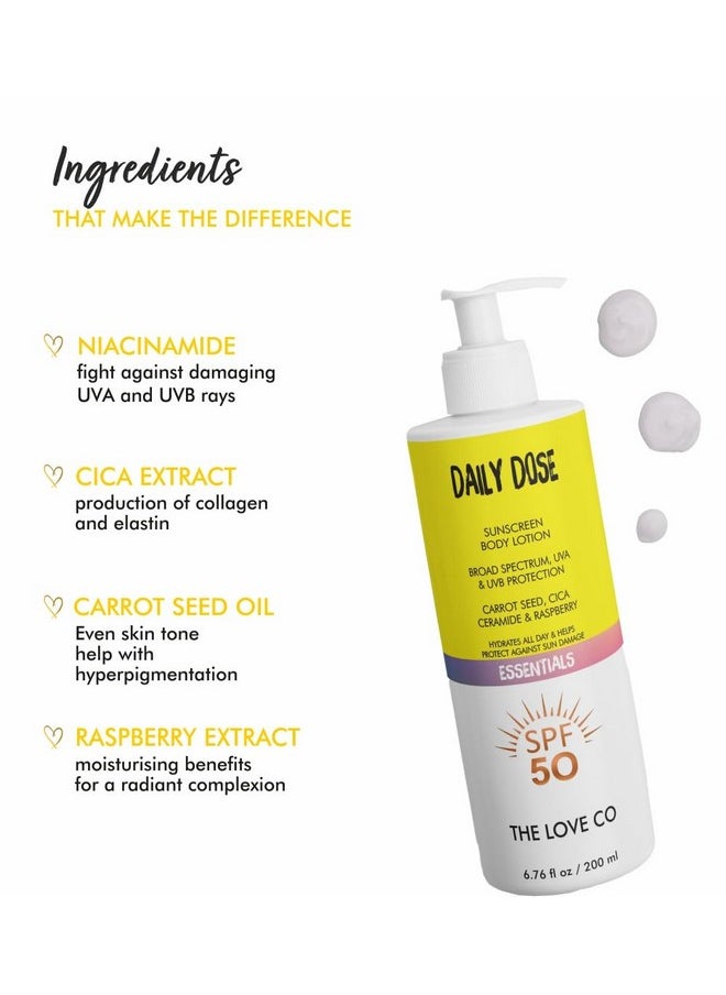 The Love Co Sunscreen Body Lotion Spf 50 ++++ - Daily Dose - Broad Spectrum Enriched With Carrot Seed, Ceramide, Niacinamide, Cica, & Raspberry - Uva/Uvb Protection, Hydration & Skin Repair - For All Skin Types - 200Ml - pzsku/ZA1BBD730198C7625D456Z/45/_/1735816802/819952a9-7f8e-48d4-9a90-f835b8a71587