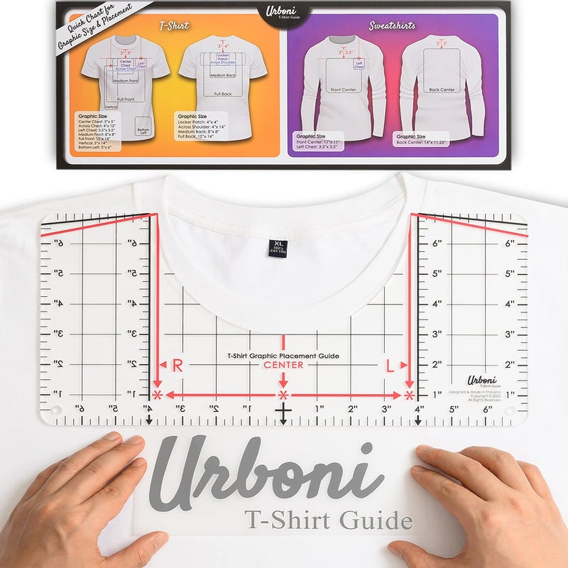 Urboni Standard Size - Tshirt Ruler Guide Vinyl Alignment, Shirt Measurement Tool Placement Center Design, DTF Template, Left Chest Logo Pocket, Accessories for Cricut, Heat Press Sublimation, HTV Transfer - Image 1