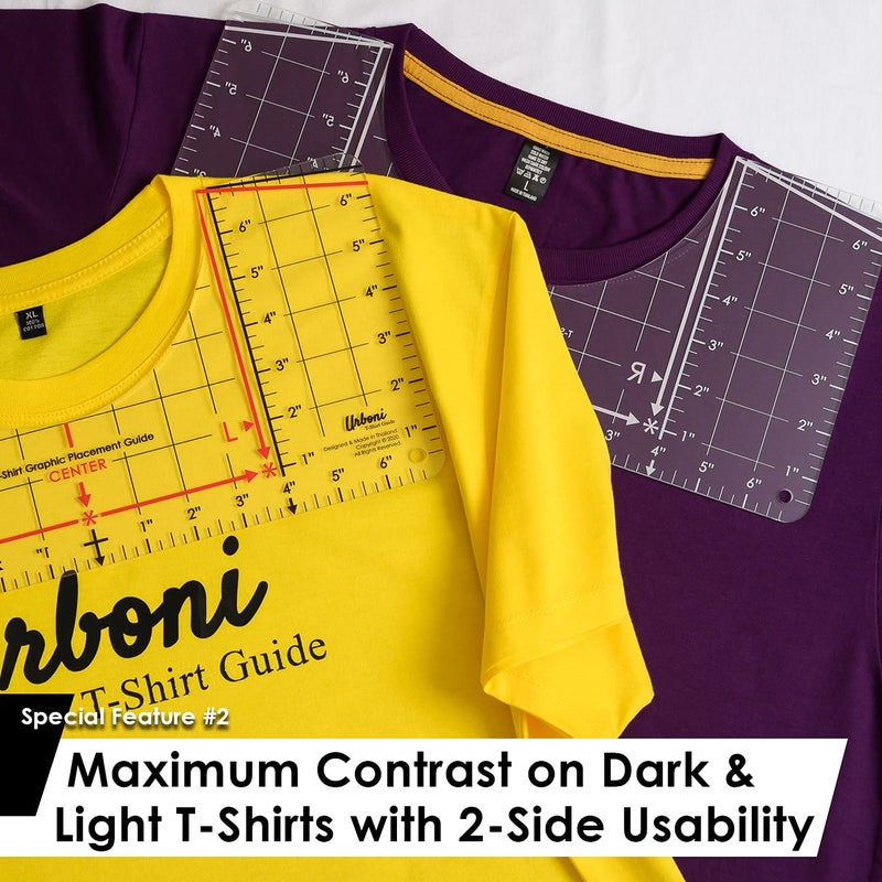 Urboni Standard Size - Tshirt Ruler Guide Vinyl Alignment, Shirt Measurement Tool Placement Center Design, DTF Template, Left Chest Logo Pocket, Accessories for Cricut, Heat Press Sublimation, HTV Transfer - Image 4