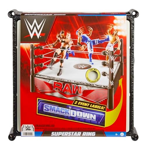 WWE Mattel WWE Superstar Ring, 14 inches with Spring-Loaded Mat, 4 Event Apron Stickers & Pro-Tension Ropes for WWE 6-inch Action Figures - Image 2