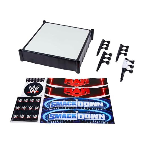 WWE Mattel WWE Superstar Ring, 14 inches with Spring-Loaded Mat, 4 Event Apron Stickers & Pro-Tension Ropes for WWE 6-inch Action Figures - Image 1