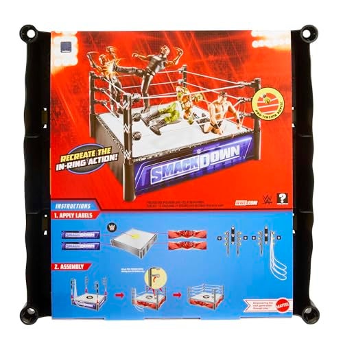 WWE Mattel WWE Superstar Ring, 14 inches with Spring-Loaded Mat, 4 Event Apron Stickers & Pro-Tension Ropes for WWE 6-inch Action Figures - Image 5