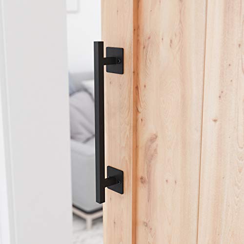 SMARTSTANDARD 12” Antique Rustic Handmade Barn Door Handle, Black Flush Square Base Handle Pull, for Gate, Garage, Sheds - Image 4