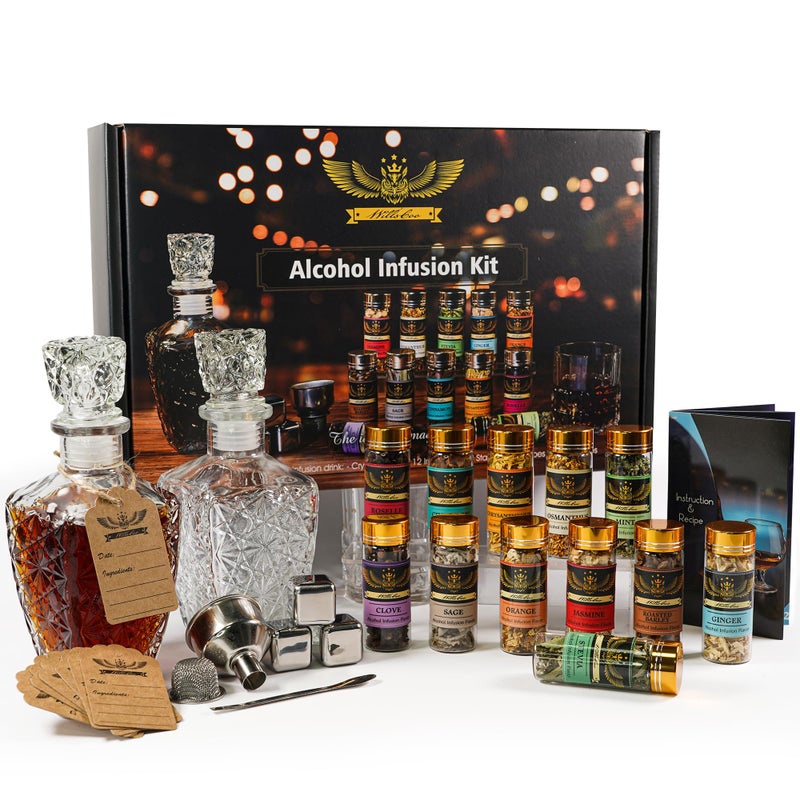 WillsCoo Alcohol Infusion Kit for Infusing Whiskey, Gin, Vodka, Tequila, Rum - DIY Your Own Flavored Spirits with Natural Ingredients - Anniversary, Birthday Gift for Men, Husband - Image 1
