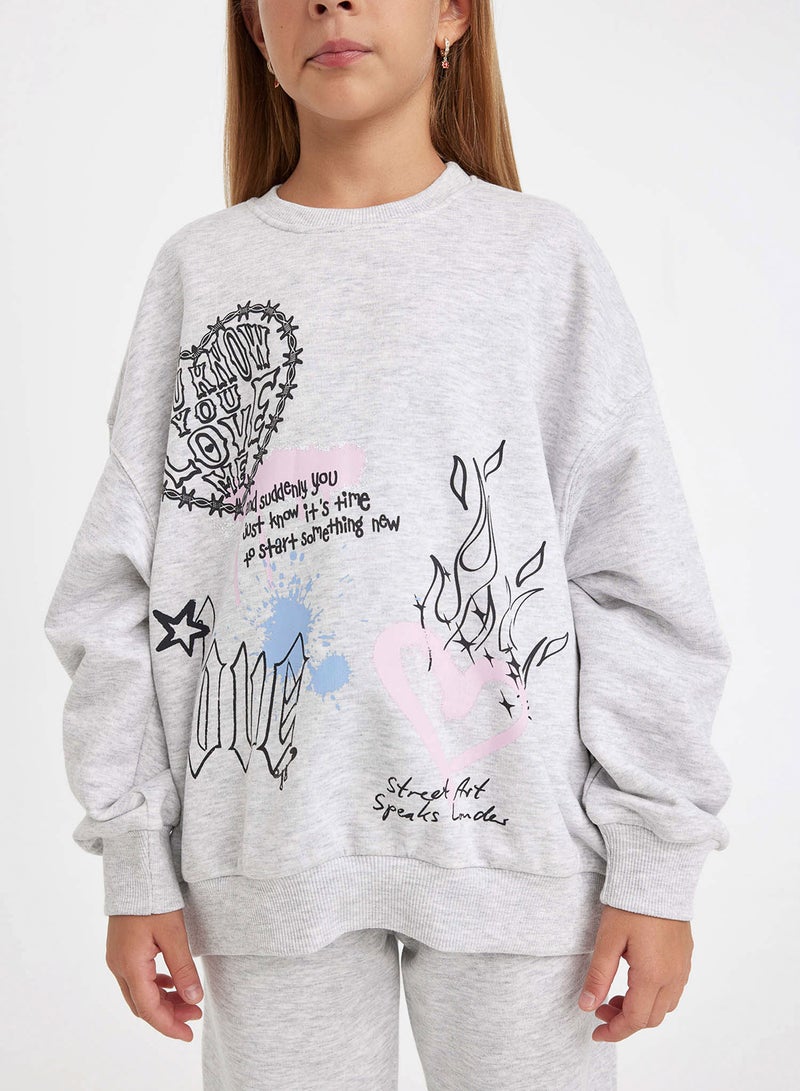 DeFacto Grey Oversized Fit Crew Neck Back Printed Sweatshirt  - Image 3