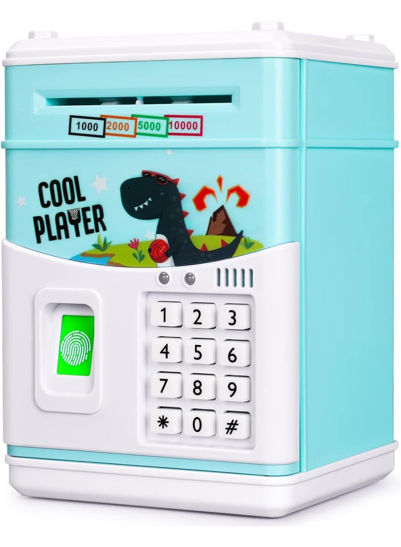 Cartoon-themed electronic money box with password, fingerprint and password money and coin counting machine, automatic scrolling paper money saving box, gift for children (blue) - Image 1
