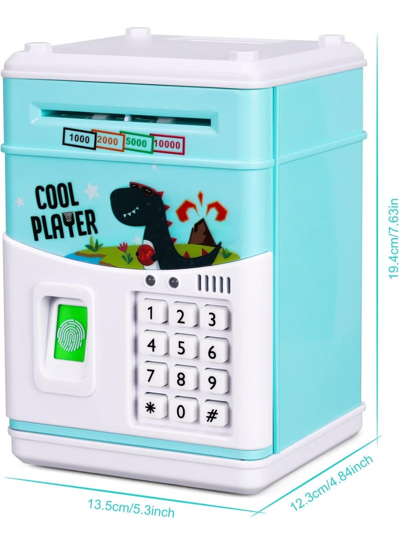 Cartoon-themed electronic money box with password, fingerprint and password money and coin counting machine, automatic scrolling paper money saving box, gift for children (blue) - Image 2