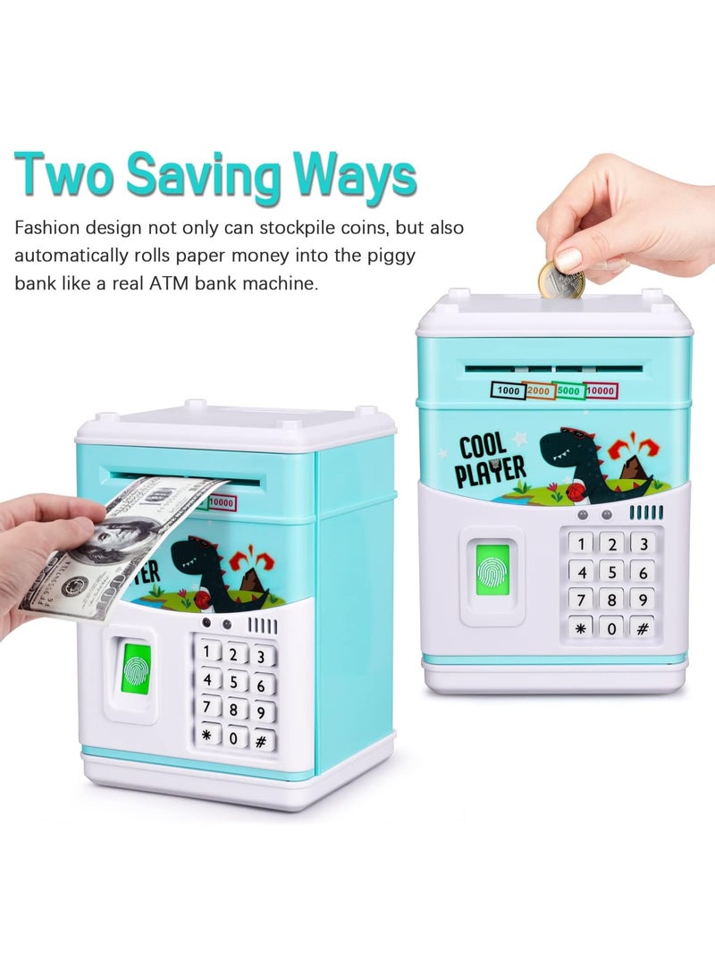 Cartoon-themed electronic money box with password, fingerprint and password money and coin counting machine, automatic scrolling paper money saving box, gift for children (blue) - Image 3
