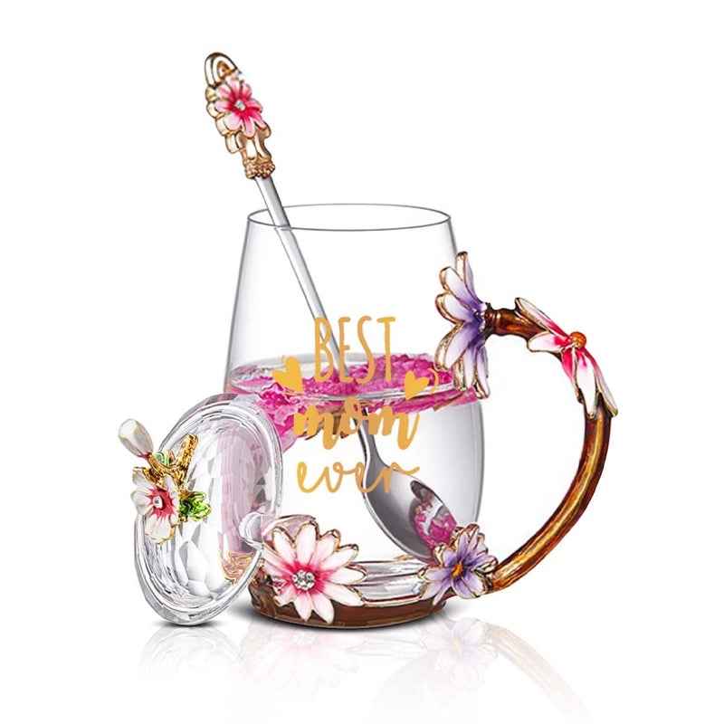 Luka Tech Mothers Day Gifts For MomMom Gifts From Daughter SonDaisy Flower Glass Tea Cups Best Mom Ever Gift Birthday Gift For Mum Grandma