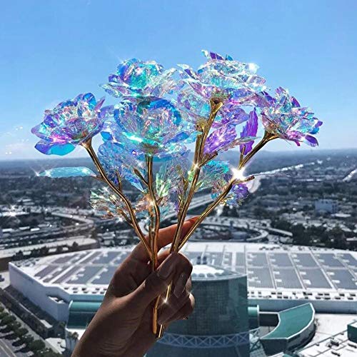 Warmtree 10 Pcs 24K Galaxy Rose Glass Flowers Colorful Gold Rose Artificial Flowers Best Gifts for Mother's Day Thanksgiving Valentine's Day Girl's Birthday Party - Image 5