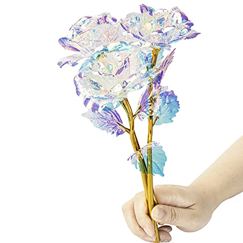 Warmtree 10 Pcs 24K Galaxy Rose Glass Flowers Colorful Gold Rose Artificial Flowers Best Gifts for Mother's Day Thanksgiving Valentine's Day Girl's Birthday Party - Image 1