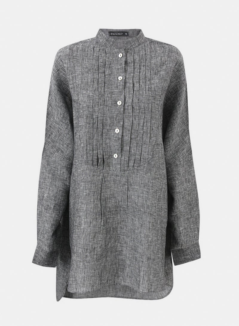 Pleated-Front Linen Blouse.