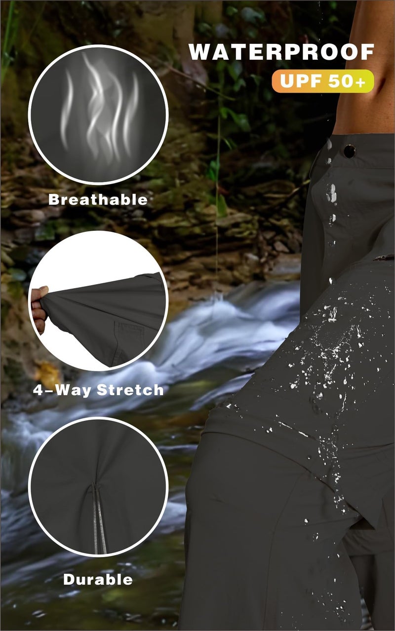 LINLANG EN Mens Hiking Pants Convertible Zip Off Cargo Pants Lightweight Waterproof Travel Fishing Climbing Camping Outdoor Work Pants for Men-Dark Grey-32-S - Image 4