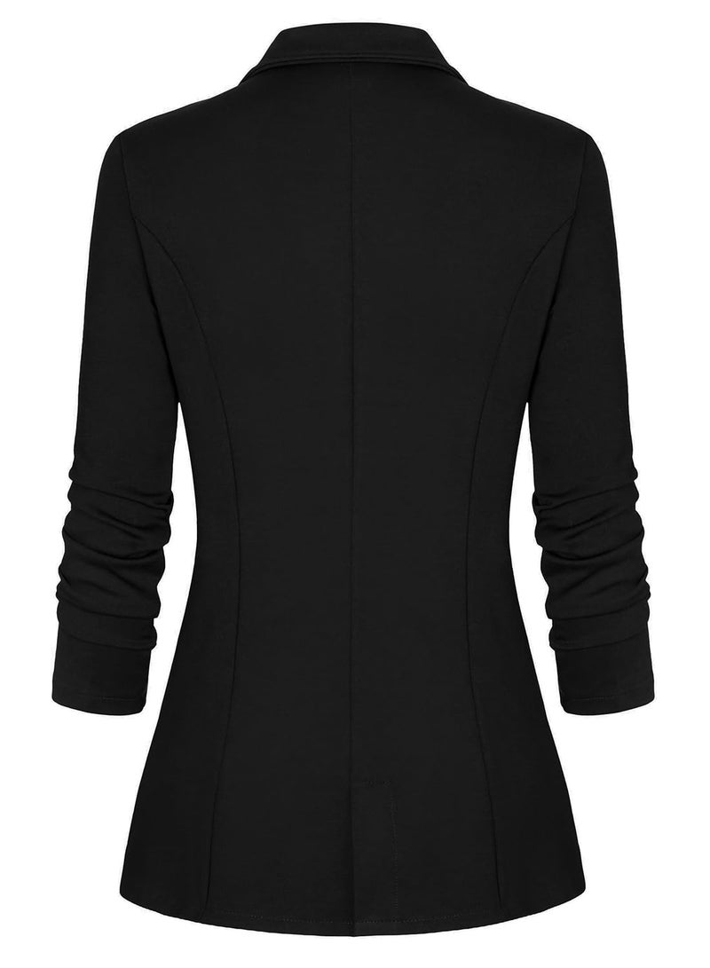 Genhoo Womens Long Sleeve Blazer Open Front Cardigan Jacket Work Office Blazer Coat Black XL - Image 2