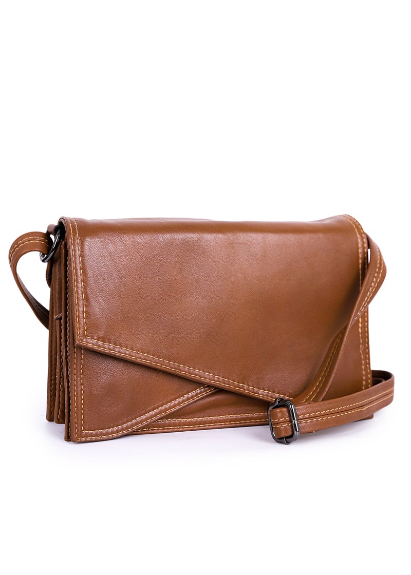 حقيبة كروسبودي أنيقة للنساء من الجلد البني الكراميلي - Image 1