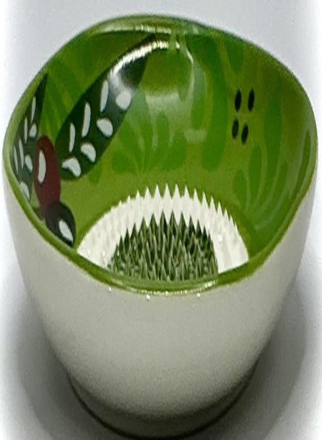 BonCera, All-in-one Premium Ceramic Garlic Grater Plate 4-Piece Set - Vintage Green Olive Design - For Garlic, Ginger, Chocolate, and more! - Comes with 5" Plate, Peeler, Brush, and Stand - Image 5