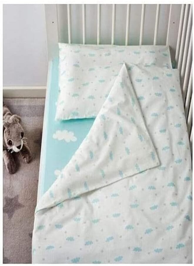 Generic Turquoise Blue Crib Bed Linen 3Pcs set 100% Cotton Himmelsk 