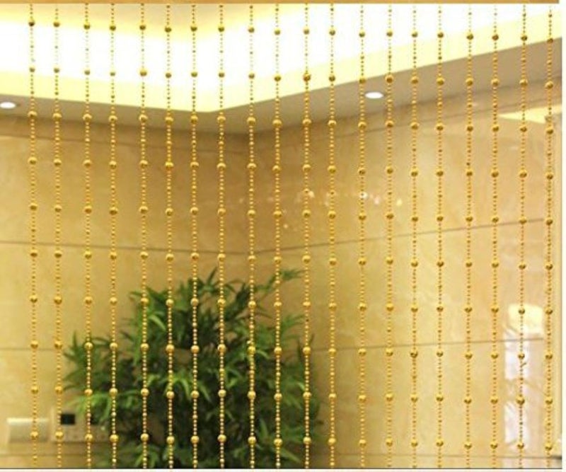 Pindia 7FT Strings Bead Curtain Golden Fancy Sparkling Door Window String Beads Thread Sheer Shear Rod Room HangingGolden7 x 4 Ft - Image 1