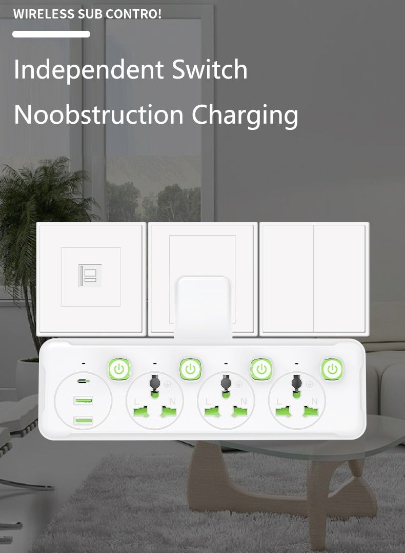 سكاي فيو موسع منفذ حائط متعدد المقابس، 2500 وات، موسع منفذ كهربائي ثلاثي الاتجاهات مع منفذين USB ومنفذ واحد من النوع C، محول قابس عالمي، محطة شحن للمنزل والمكتب والمطبخ، يتم تبديله بشكل فردي - Image 4