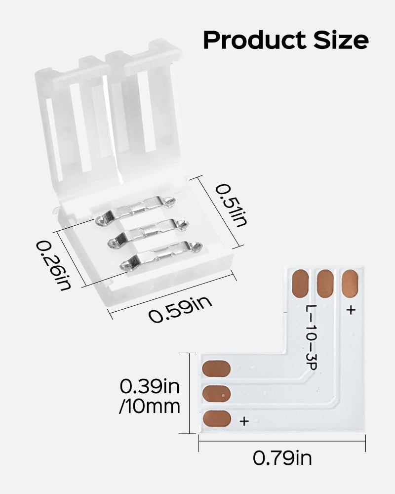 JACKYLED 30 Pcs 3-Pin LED Connectors, 10mm L Shape LED Strip Connectors Unwired Solderless Gapless Adapter Connectors Terminal Extension 12V 72W for WS2811 WS2812B SK6812 LED Strip -10 Packs - Image 3