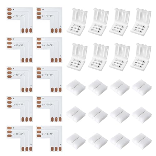 JACKYLED 30 Pcs 3-Pin LED Connectors, 10mm L Shape LED Strip Connectors Unwired Solderless Gapless Adapter Connectors Terminal Extension 12V 72W for WS2811 WS2812B SK6812 LED Strip -10 Packs - Image 1
