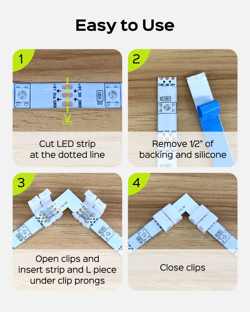 JACKYLED 30 Pcs 3-Pin LED Connectors, 10mm L Shape LED Strip Connectors Unwired Solderless Gapless Adapter Connectors Terminal Extension 12V 72W for WS2811 WS2812B SK6812 LED Strip -10 Packs - Image 5