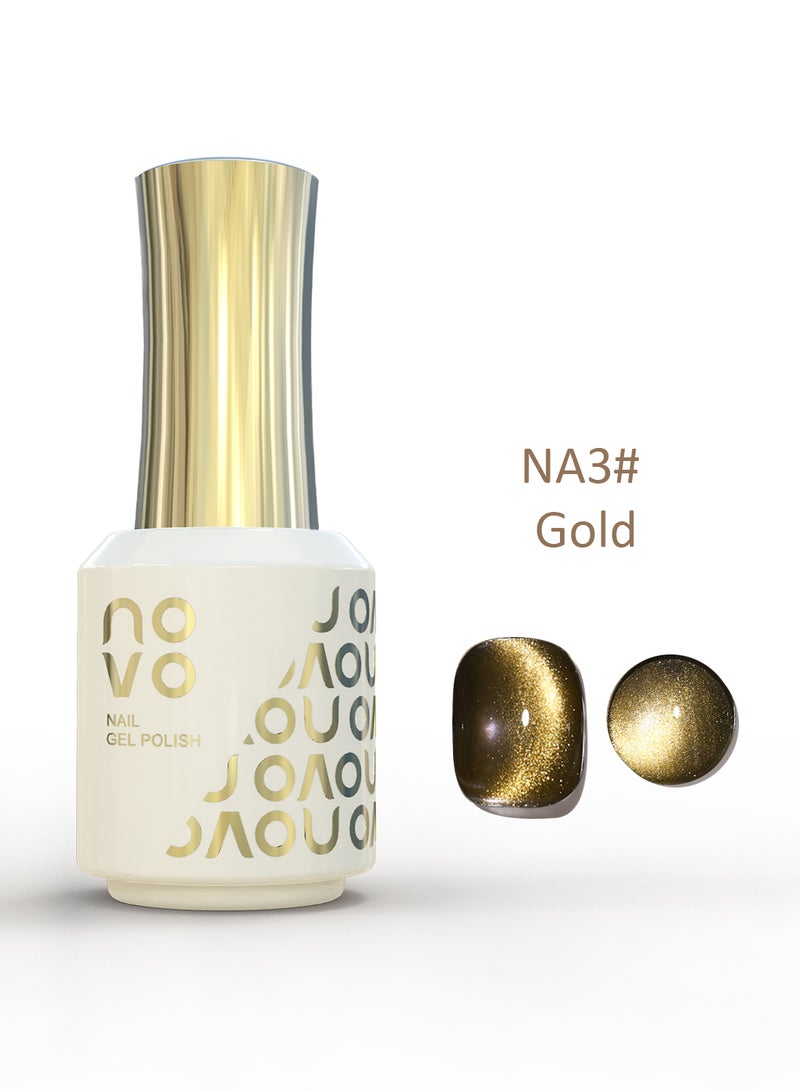 Novo Cat Eye Gel Nail Polish, Reflective Translucent Magnetic Nude Cat Gel Soak Off UV & LED Nail Art Design DIY Salon for Women 12ml NA3# Gold - Image 1