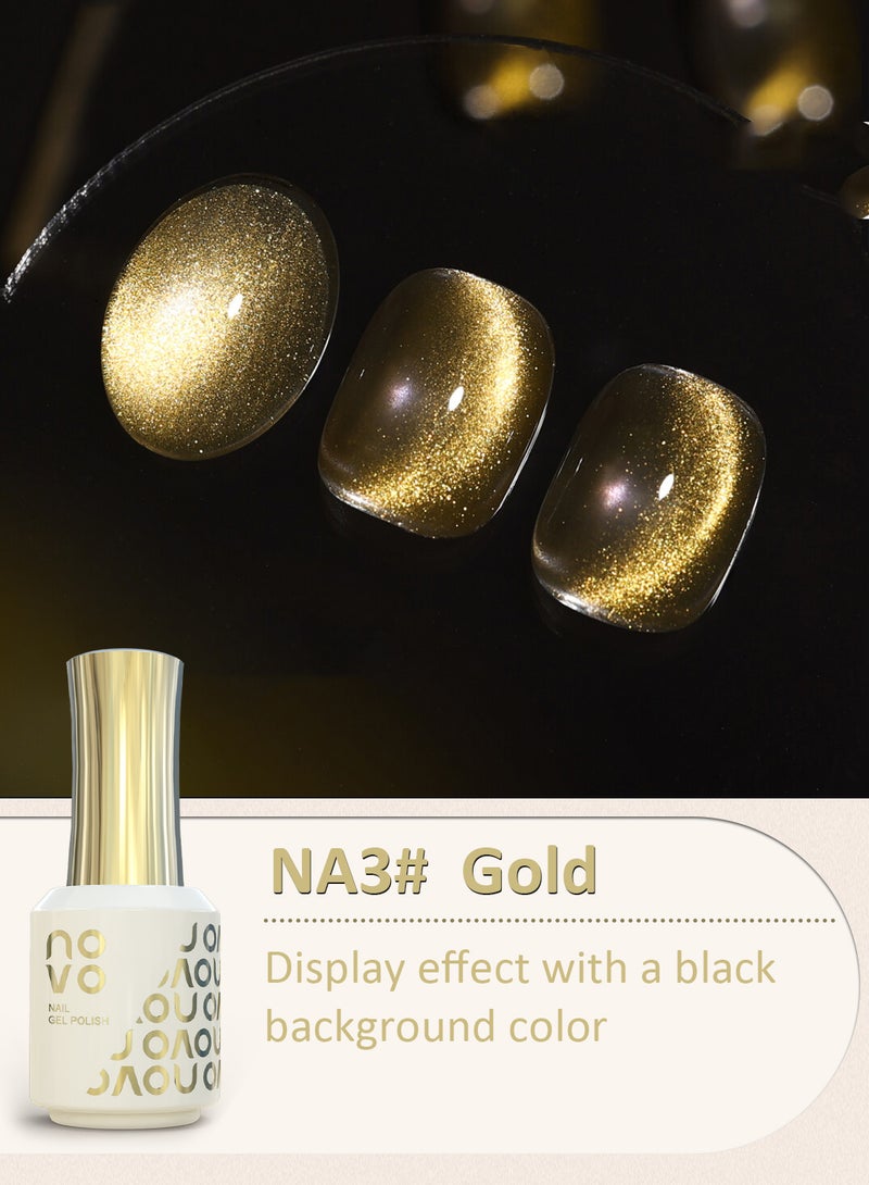 Novo Cat Eye Gel Nail Polish, Reflective Translucent Magnetic Nude Cat Gel Soak Off UV & LED Nail Art Design DIY Salon for Women 12ml NA3# Gold - Image 2