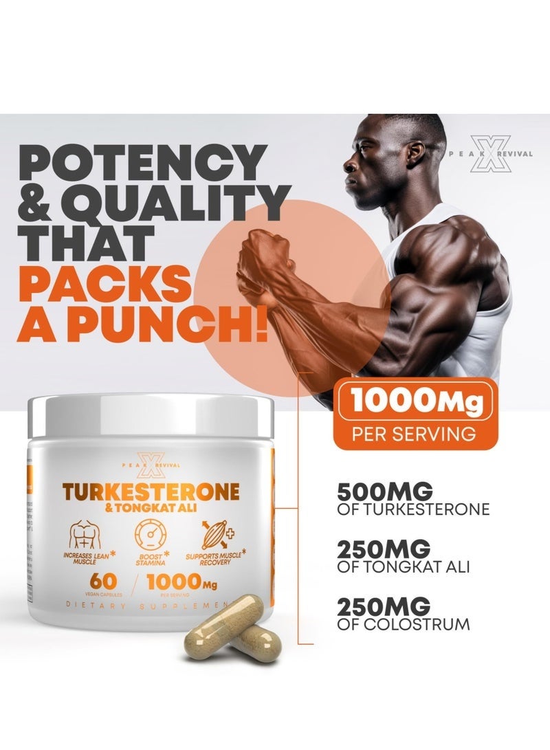 Peak Revival-X Turkesterone & Tongkat Ali 1000mg Supplement - 500mg Ajuga Turkestanica Per Serving Increase Stamina, Lean Muscle Growth & Recovery - (60 Capsules) - Image 4