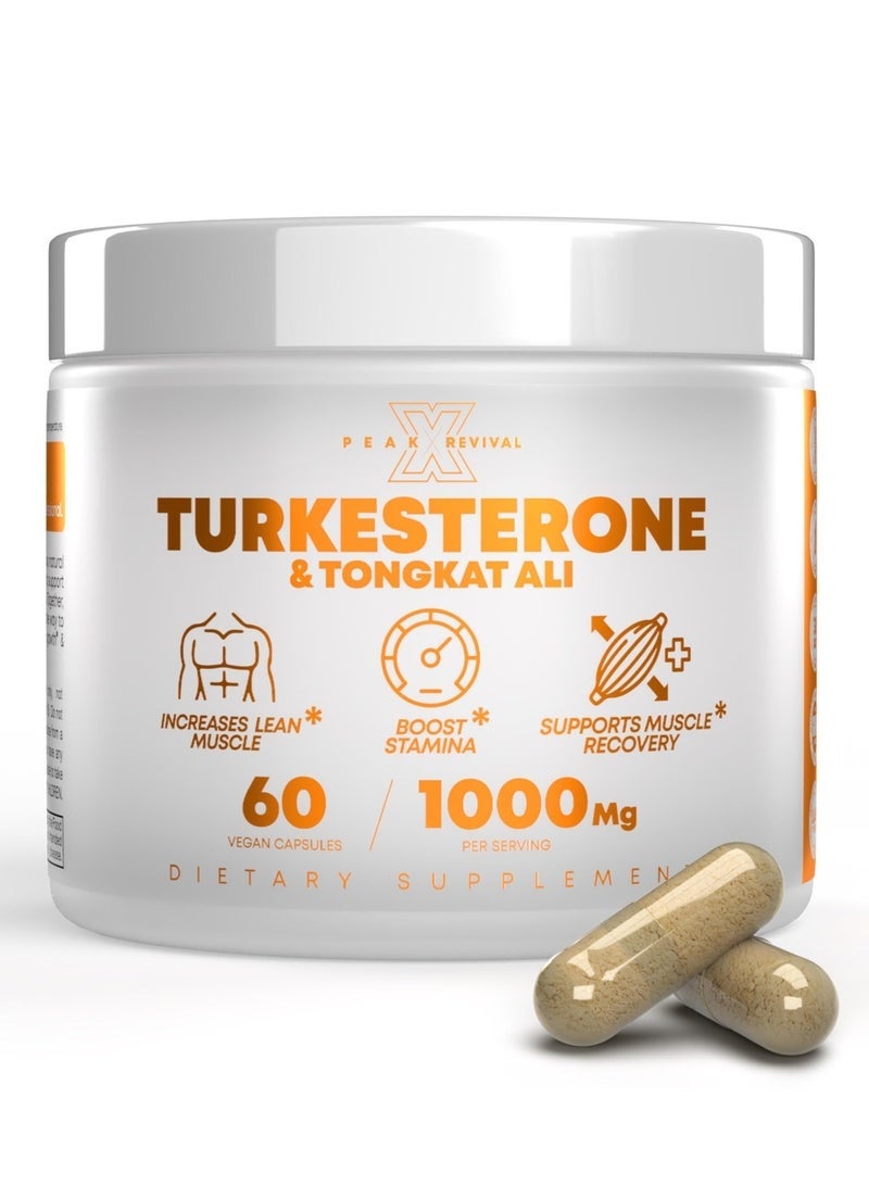 Peak Revival-X Turkesterone & Tongkat Ali 1000mg Supplement - 500mg Ajuga Turkestanica Per Serving Increase Stamina, Lean Muscle Growth & Recovery - (60 Capsules) - Image 1