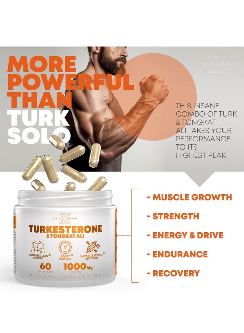 Peak Revival-X Turkesterone & Tongkat Ali 1000mg Supplement - 500mg Ajuga Turkestanica Per Serving Increase Stamina, Lean Muscle Growth & Recovery - (60 Capsules) - Image 2