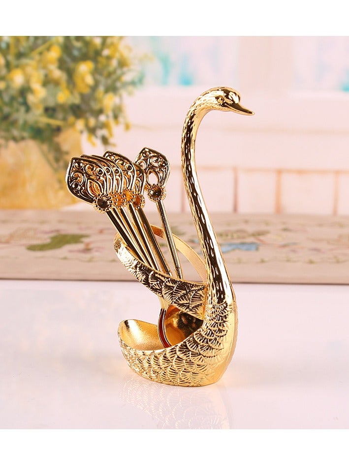 general Swan Fruit Fork Storage Kitchen Fashion Creative Metal Craft Tableware Silver Swan Spoon Set - Image 2